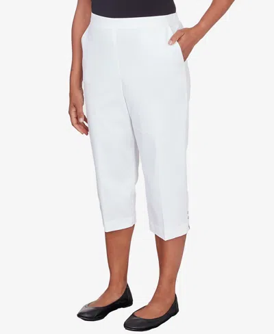 Alfred Dunner Women's Classic Button Hem Denim Capri Pant In White