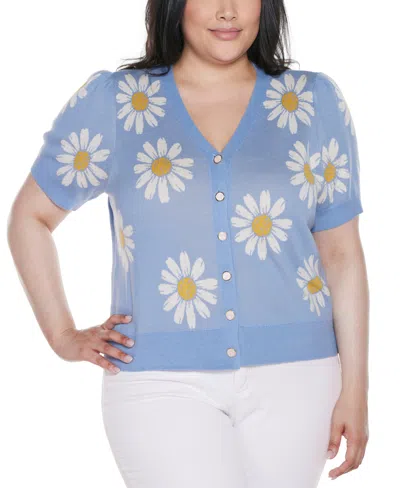 Belldini Women's Daisy Jacquard V-neck Cardigan Sweater In Multi