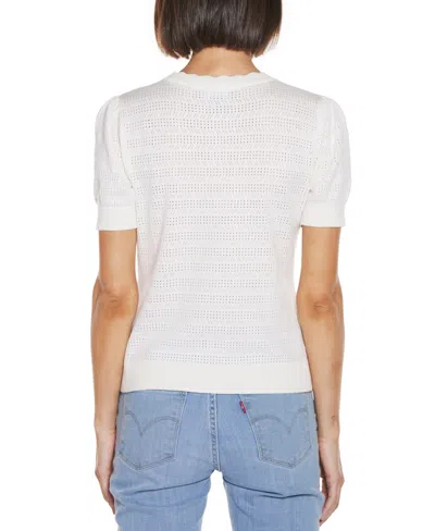 Belldini Women's Pointelle Scalloped Placket Cardigan Sweater In Multi