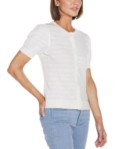 Belldini Women's Pointelle Scalloped Placket Cardigan Sweater In Multi