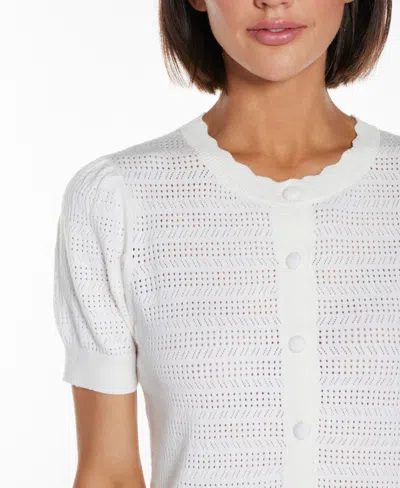 Belldini Women's Pointelle Scalloped Placket Cardigan Sweater In Multi