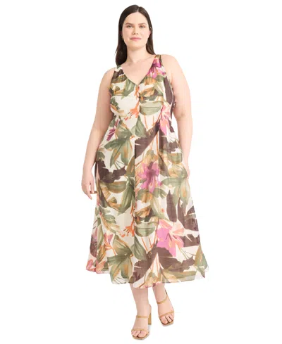 Maggy London Plus Size Printed Sleeveless Midi Dress In Brown