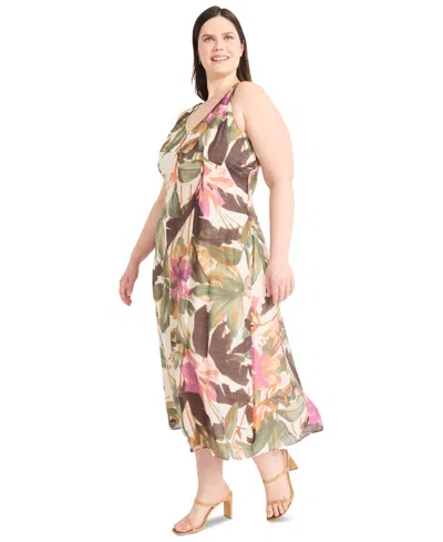 Maggy London Plus Size Printed Sleeveless Midi Dress In Brown
