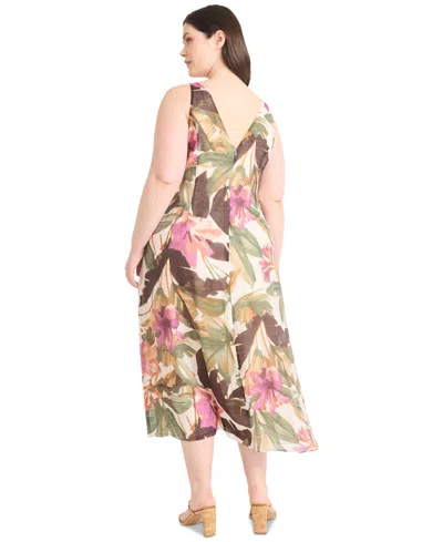 Maggy London Plus Size Printed Sleeveless Midi Dress In Brown