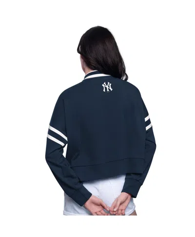 Starter Women's Navy New York Yankees Power Play Cropped Pullover Sweatshirt In Blue