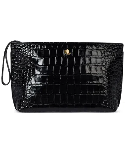 Ralph Lauren Crocodile-embossed Leather Zipper Pouch