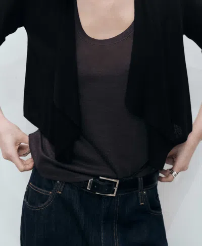 Mango Open Front Cardigan In Black