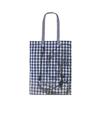 Comme Des Garçons Check Cotton Tote Bag With Graphic Print