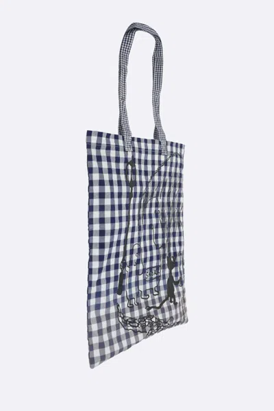 Comme Des Garçons Check Cotton Tote Bag With Graphic Print