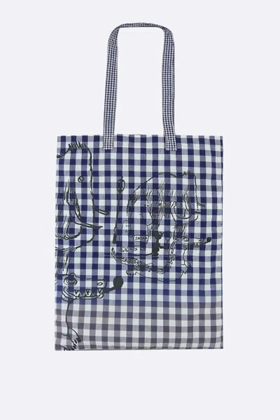 Comme Des Garçons Check Cotton Tote Bag With Graphic Print