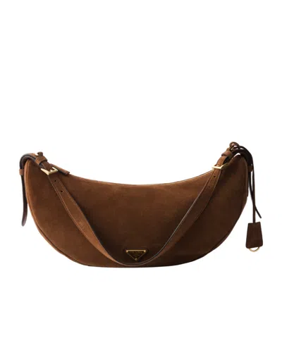 Prada Large Demi-lune Crossbody Bag In Brown