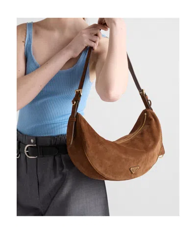 Prada Large Demi-lune Crossbody Bag In Brown