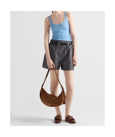 Prada Large Demi-lune Crossbody Bag In Brown