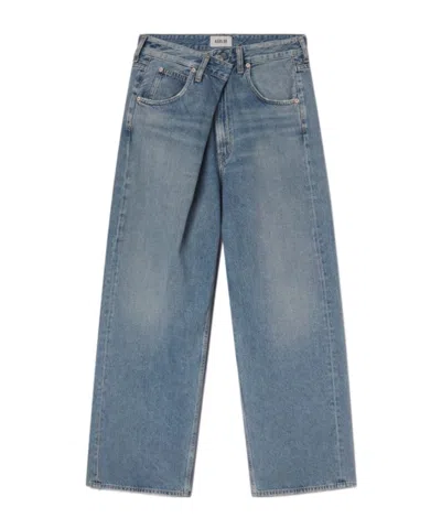 Agolde Franka Pleated High-rise Wide-leg Jeans In Blue