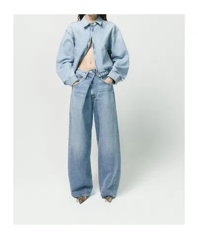 Agolde Franka Pleated High-rise Wide-leg Jeans In Blue