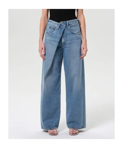 Agolde Franka Pleated High-rise Wide-leg Jeans In Blue