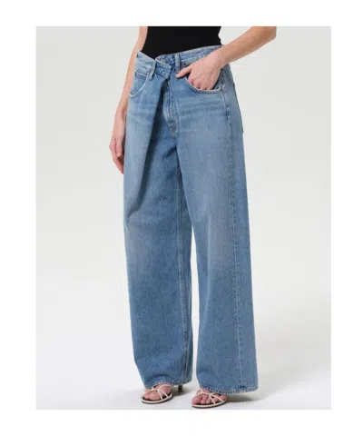 Agolde Franka Pleated High-rise Wide-leg Jeans In Blue