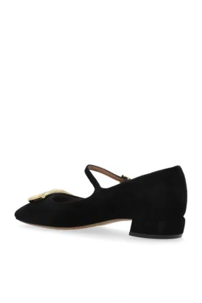 Ferragamo Suede Gancini Heeled Ballerina With Gold Hardware In Black