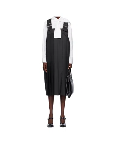 Comme Des Garçons Black Polyester Gabardine Midi Dress In Black
