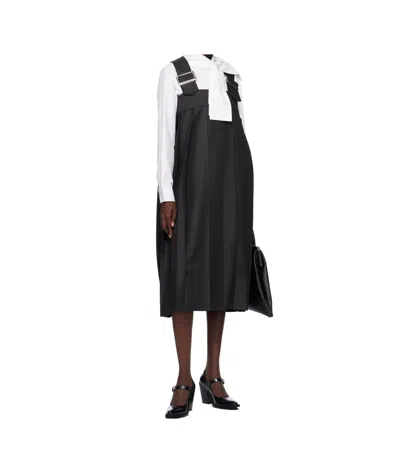 Comme Des Garçons Black Polyester Gabardine Midi Dress In Black
