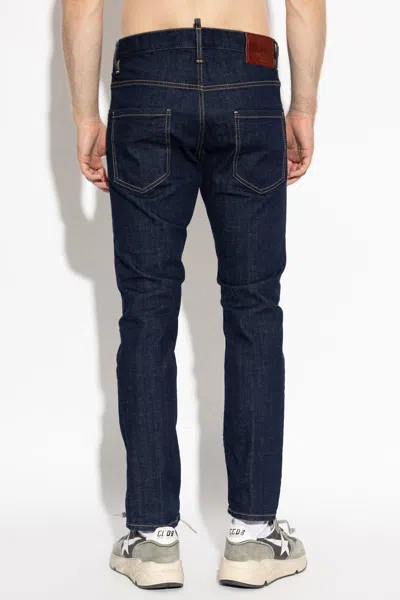 Dsquared2 Five-pocket Button-up Jeans With Logo Patch In Blue