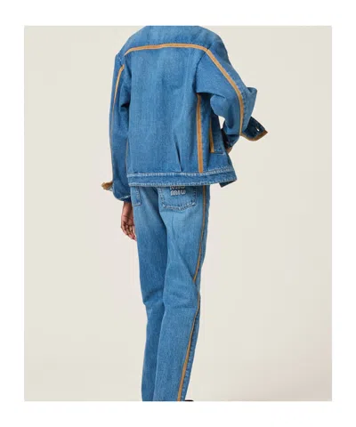 Miu Miu Denim And Leather Blouson Jacket In Blue