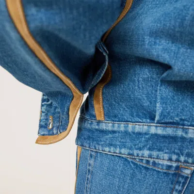 Miu Miu Denim And Leather Blouson Jacket In Blue
