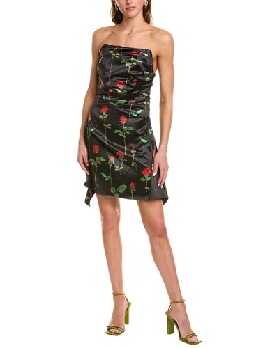 Rare London Truly Refined Black Rose Print Satin Strapless Mini Dress