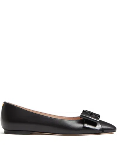 Valentino Garavani Bow Detail Leather Flats With Round Toe In Black