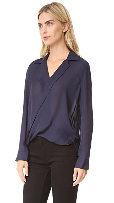 Shop L Agence Rita Drape Front Blouse In Midnight