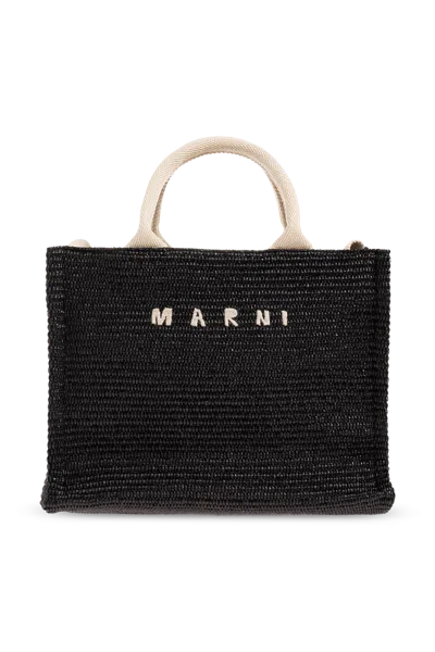 Marni Large Raffia Effect Fabric Tote Bag