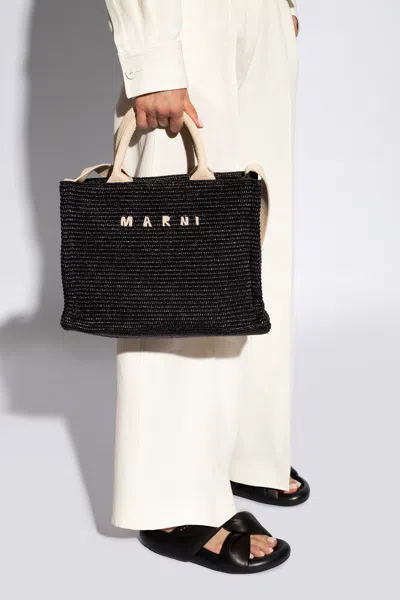 Marni Large Raffia Effect Fabric Tote Bag