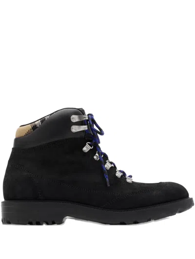 Burberry Suede Ankle Boots Padded Collar In Black