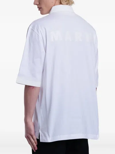Marni Men's Logo Cotton Polo Shirt In White