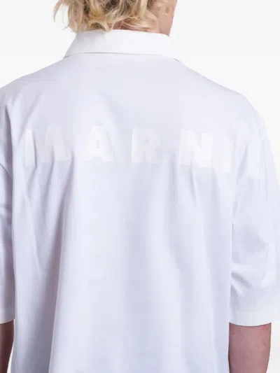 Marni Men's Logo Cotton Polo Shirt In White