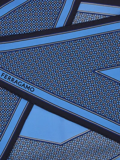 Ferragamo Diamond-shaped Silk Scarf In Blue