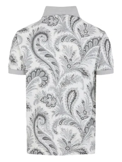 Etro Paisley Print Cotton Polo Shirt In White