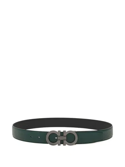 Ferragamo Reversible And Adjustable Gancini Belt In Green