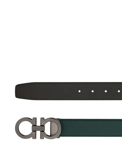 Ferragamo Reversible And Adjustable Gancini Belt In Green