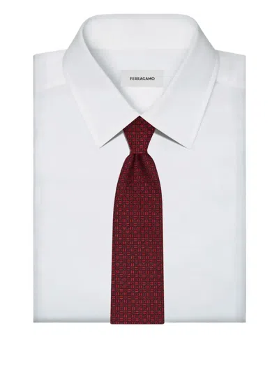 Ferragamo Silk Ties & Papillon In Burgundy