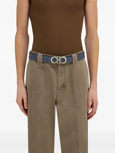 Ferragamo Reversible Leather Belt In Gray