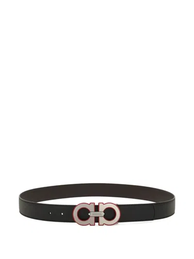 Ferragamo Men Gancini Adjustable And Reversible Belt In Black