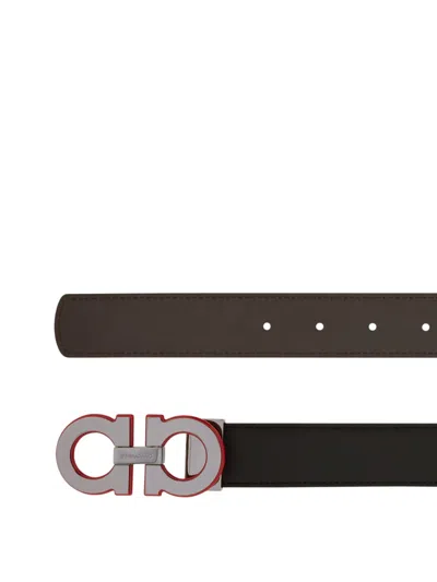 Ferragamo Men Gancini Adjustable And Reversible Belt In Black