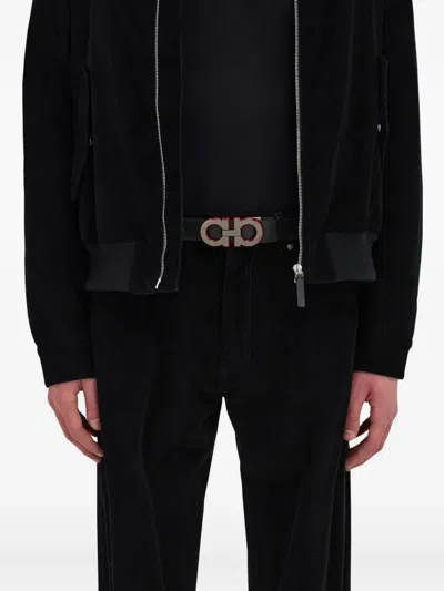 Ferragamo Men Gancini Adjustable And Reversible Belt In Black