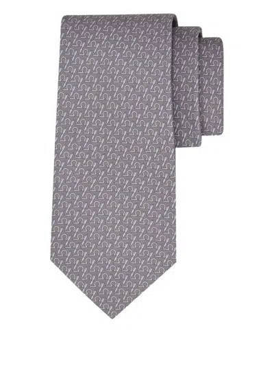Ferragamo All-over Writer Print Silk Tie In Gray