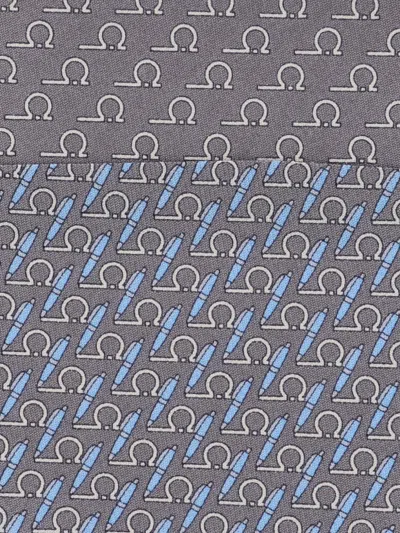 Ferragamo All-over Writer Print Silk Tie In Gray