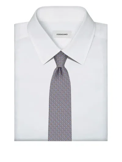 Ferragamo All-over Writer Print Silk Tie In Gray