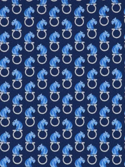 Ferragamo All-over Feline Print Silk Tie In Blue
