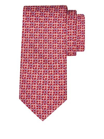 Ferragamo Geometric Grid Gancini Silk Tie In Red