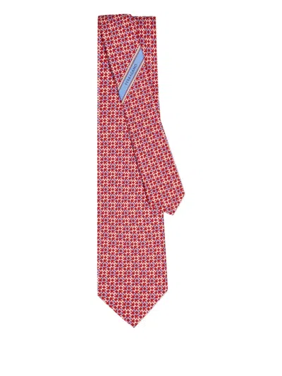 Ferragamo Geometric Grid Gancini Silk Tie In Red